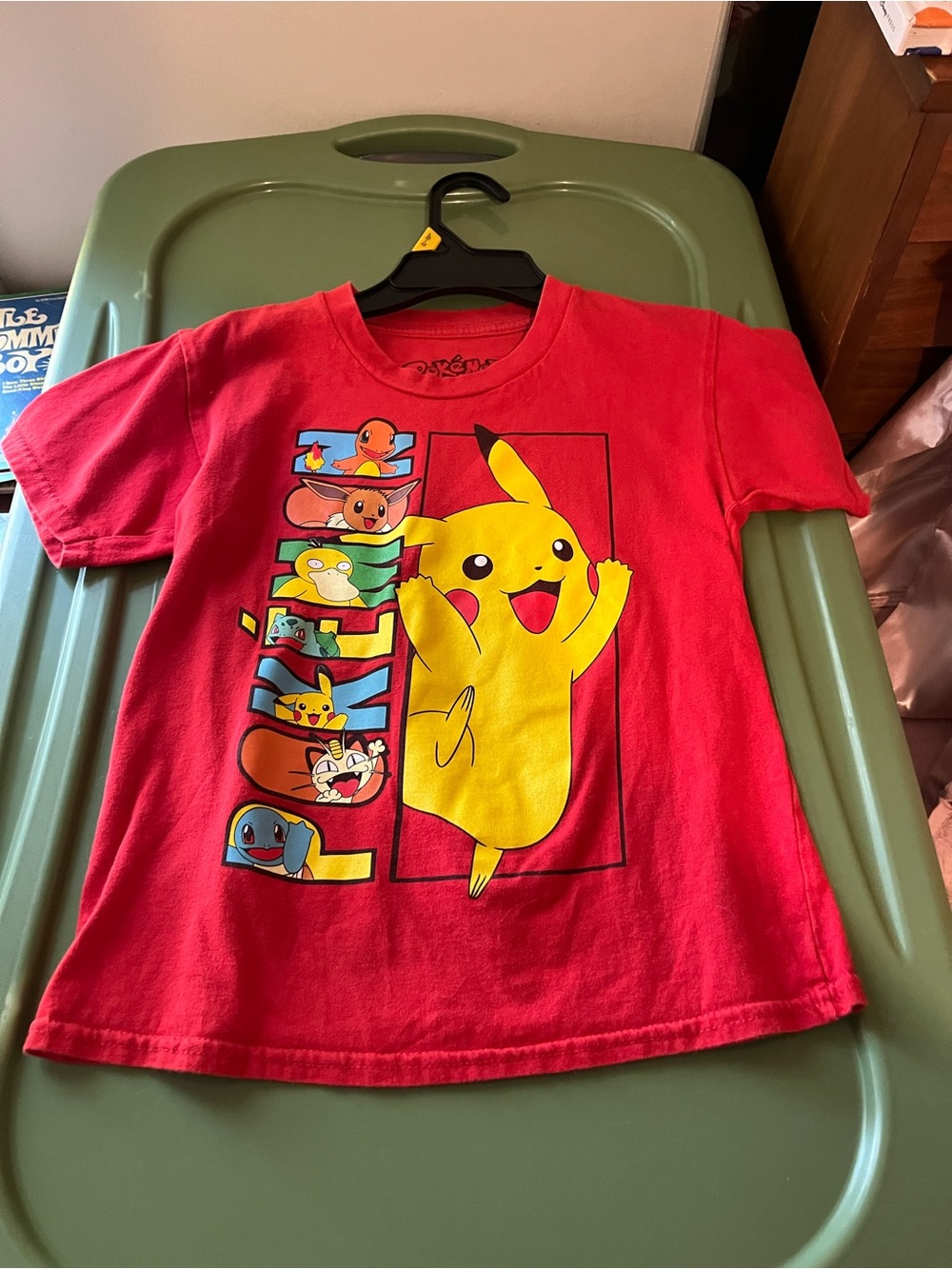 Pokemon Red Kids Tee with Large Yellow Pikachu Graphic